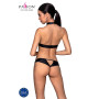 Комплект: открытый топ и трусики из эко-кожи с люверсами Malwia Set with Open Bra black L/XL — Passi