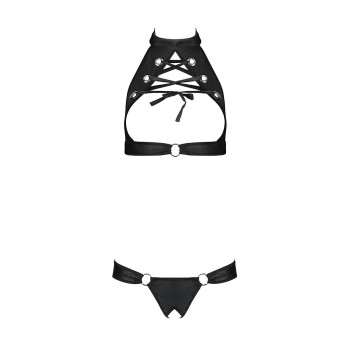 Комплект: открытый топ и трусики из эко-кожи с люверсами Malwia Set with Open Bra black XXL/XXXL — P