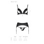 Комплект з екошкіри Passion Miley Set black L/XL: трусики, бюстгальтер, пояс для панчіх