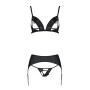 Комплект з екошкіри Passion Miley Set black XXL/XXXL: трусики, бюстгальтер, пояс для панчіх