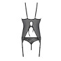 Корсет с пажами, трусики с ажурным декором и открытым шагом Ursula Corset black S/M — Passion