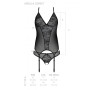 Корсет із пажами, трусики з ажурним декором та відкритим кроком Ursula Corset black XXL/XXXL — Passi