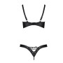 Комплект из экокожи CELINE BIKINI black S/M — Passion: открытый бра с лентами, стринги со шнуровкой