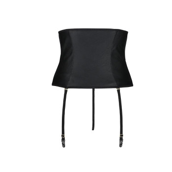 Пояс-корсет из экокожи CELINE SET black S/M — Passion: шнуровка, съемные пажи для чулок, стринги