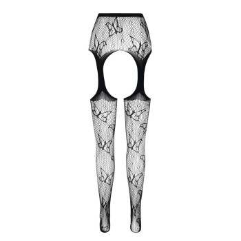 Эротические колготки-бодистокинг Passion ECO S001 black, с доступом, декор бабочки, подвязки