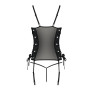 Сітчастий корсет з екошкіри Passion Malwia Corset 6XL/7XL black, з люверсами та знімними пажами