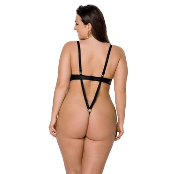 Боди из экокожи Passion Celine Body 4XL/5XL black, с доступом, открытый