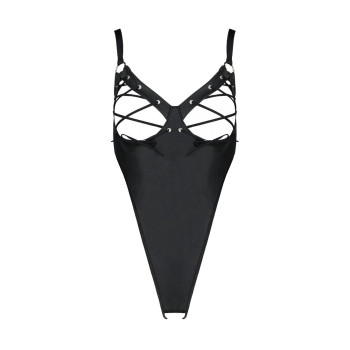 Боди из экокожи Passion Celine Body 4XL/5XL black, с доступом, открытый