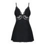 Сатиновий пеньюар з мереживом Obsessive 810-BAB-1 babydoll & thong L/XL, чорний, пеньюар, танга