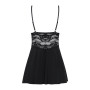Сатиновий пеньюар з мереживом Obsessive 810-BAB-1 babydoll & thong L/XL, чорний, пеньюар, танга