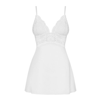 Сатиновий пеньюар із мереживом Obsessive 810-BAB-2 babydoll & thong S/M, білий, пеньюар, танга