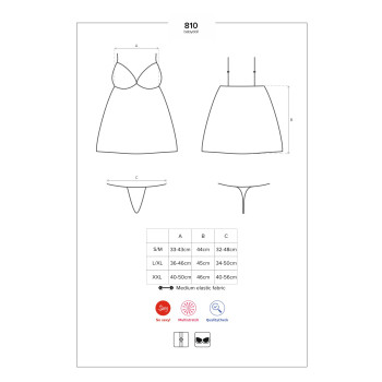Сатиновий пеньюар з мереживом Obsessive 810-BAB-2 babydoll & thong L/XL, білий, пеньюар, танга