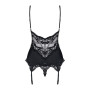 Сатиновый кружевной корсет Obsessive 810-COR-1 babydoll & thong L/XL, черный, корсет, танга