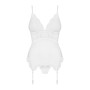 Сатиновий мереживний корсет Obsessive 810-COR-2 babydoll & thong S/M, білий, корсет, танга