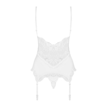 Сатиновий мереживний корсет Obsessive 810-COR-2 babydoll & thong S/M, білий, корсет, танга