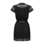 Сатиновий відкритий пеньюар на поясі Obsessive 810-PEI–1 peignoir black S/M, чорний