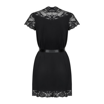 Сатиновий відкритий пеньюар на поясі Obsessive 810-PEI–1 peignoir black L/XL, чорний