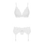 Мереживний комплект білизни Obsessive 810-SEG-1 L/XL White, бюстгальтер, стрінги, пояс для панчіх