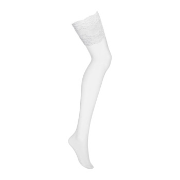 Чулки под пояс с широким кружевом Obsessive 810-STO-2 stockings S/M, белые
