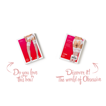 Чулки под пояс с широким кружевом Obsessive 810-STO-2 stockings S/M, белые