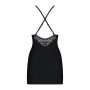Сатиновый комплект для сна с кружевом Obsessive 828-CHE-1 chemise & thong S/M, черный, сорочка, стри