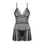 Еротичний мереживний комплект із сіточкою Obsessive 838-BAB-1babydoll & thong black S/M, чорний, пен