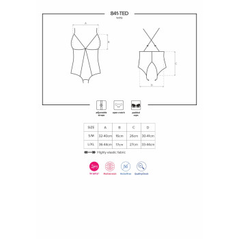 Сетчатое боди с открытыми ягодицами Obsessive 841-TED-1 teddy L/XL, черный