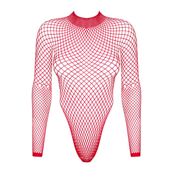 Сітчастий бодістокінг із довгим рукавом Obsessive B126 teddy red S/M/L, червоний