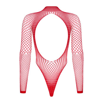Сітчастий бодістокінг із довгим рукавом Obsessive B126 teddy red XL/XXL, червоний