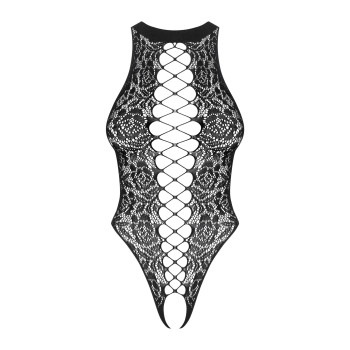 Ажурный бодистокинг с эффектом шнуровки Obsessive B129 teddy black S/M/L, черный, с доступом