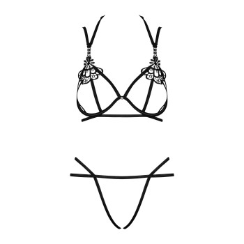 Еротичний комплект зі стреп Obsessive Badossa 2-pcs set L/XL, чорний, з доступом, бюстгальтер, стрін