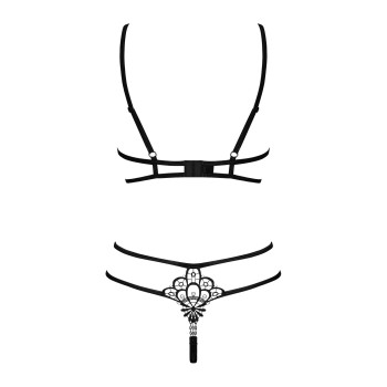 Еротичний комплект зі стреп Obsessive Badossa 2-pcs set L/XL, чорний, з доступом, бюстгальтер, стрін