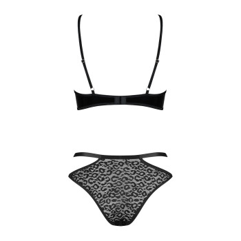 Еротичний комплект під латекс зі стрепами Obsessive Bagirela 2-pcs set L/XL, чорний, під леопард, бю