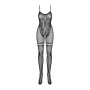 Бодистокинг Obsessive Bodystocking F213 S/M/L, имитация кружевного боди и резинки для чулок