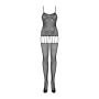 Бодистокинг Obsessive Bodystocking F235 S/M/L, тонкие подвязки, нежный декор, сеточка