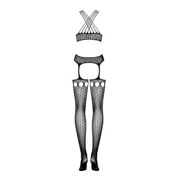 Бодістокінг Obsessive Bodystocking G313 S/M/L, шнурівка, геометричний декор