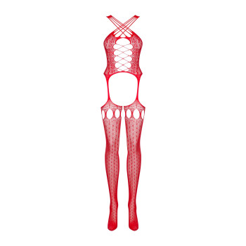 Бодистокинг Obsessive Bodystocking G313 S/M/L red, шнуровка, геометрический декор