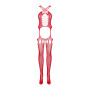 Бодистокинг Obsessive Bodystocking G313 S/M/L red, шнуровка, геометрический декор