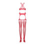 Бодистокинг Obsessive Bodystocking G313 S/M/L red, шнуровка, геометрический декор
