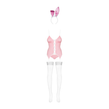 Еротичний костюм зайчика Obsessive Bunny suit 4 pcs costume pink L/XL, рожевий, топ з підв’язками, т