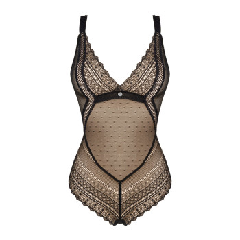 Мереживне боді з декольте Obsessive Estiqua teddy M/L, чорне, широкі лямки
