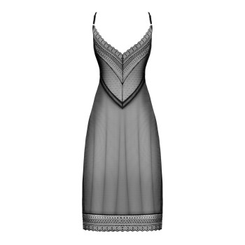 Полупрозрачная длинная сорочка Obsessive Estiqua chemise XS/S, черный, ассиметричный крой
