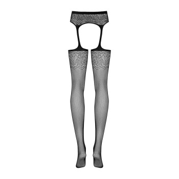 Сетчатые чулки-стокинги с цветочным рисунком Obsessive Garter stockings S207 S/M/L, черные, имитация