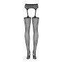 Сетчатые чулки-стокинги с цветочным рисунком Obsessive Garter stockings S207 S/M/L, черные, имитация