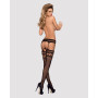 Чулки-стокинги с комбинированной сеткой Obsessive Garter stockings S214 S/M/L, черные, имитация гарт