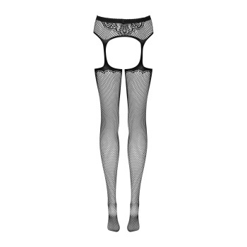 Сетчатые чулки-стокинги с узором на ягодицах Obsessive Garter stockings S232 S/M/L, черные, имитация