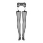 Сетчатые чулки-стокинги с кружевным поясом Obsessive Garter stockings S307 XL/XXL, черные, имитация