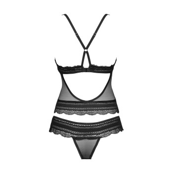 Напівпрозорий набір з прикрасами Obsessive Ivannes top & thong L/XL, чорний, топ та танга