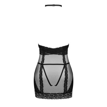 Полупрозрачная сорочка с открытой грудью Obsessive Lacrisia chemise XS/S, черная, с чокером