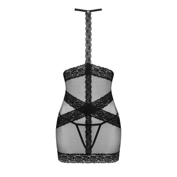 Полупрозрачная сорочка с открытой грудью Obsessive Lacrisia chemise M/L, черная, с чокером